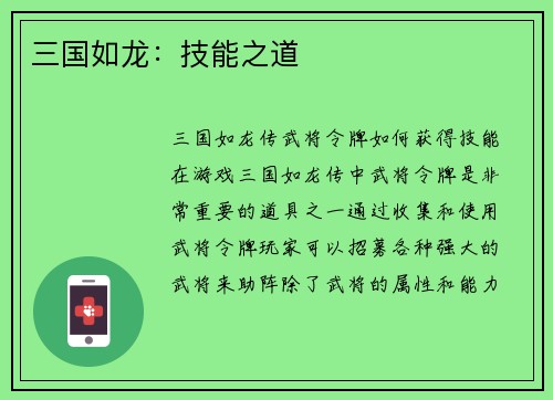 三国如龙：技能之道