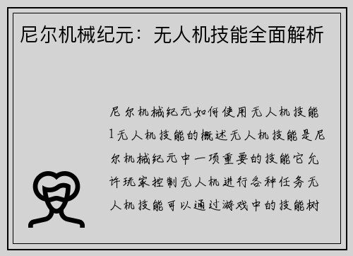 尼尔机械纪元：无人机技能全面解析